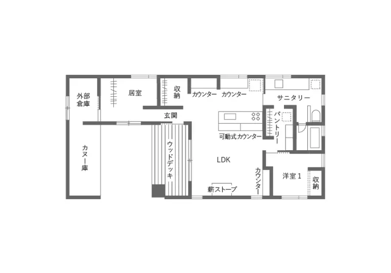 夫婦と愛犬の趣味を楽しむ平屋の間取り