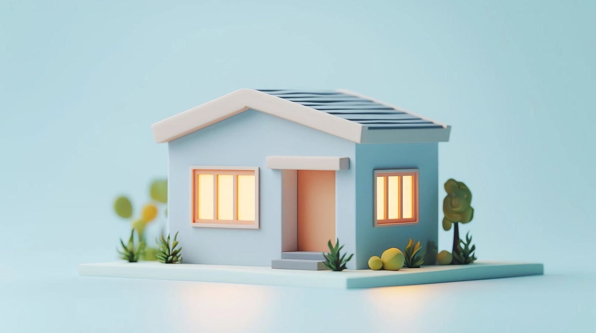 シンプルな平屋の模型のような3Dイラスト