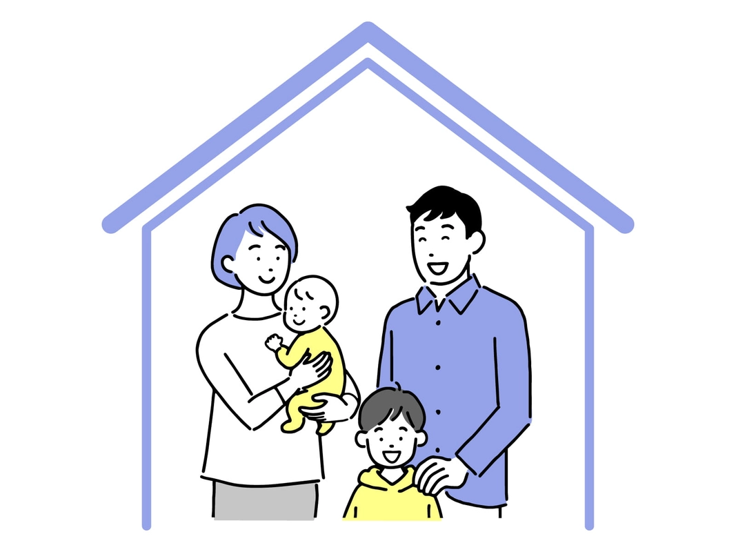 家のシルエットと幸せな家族