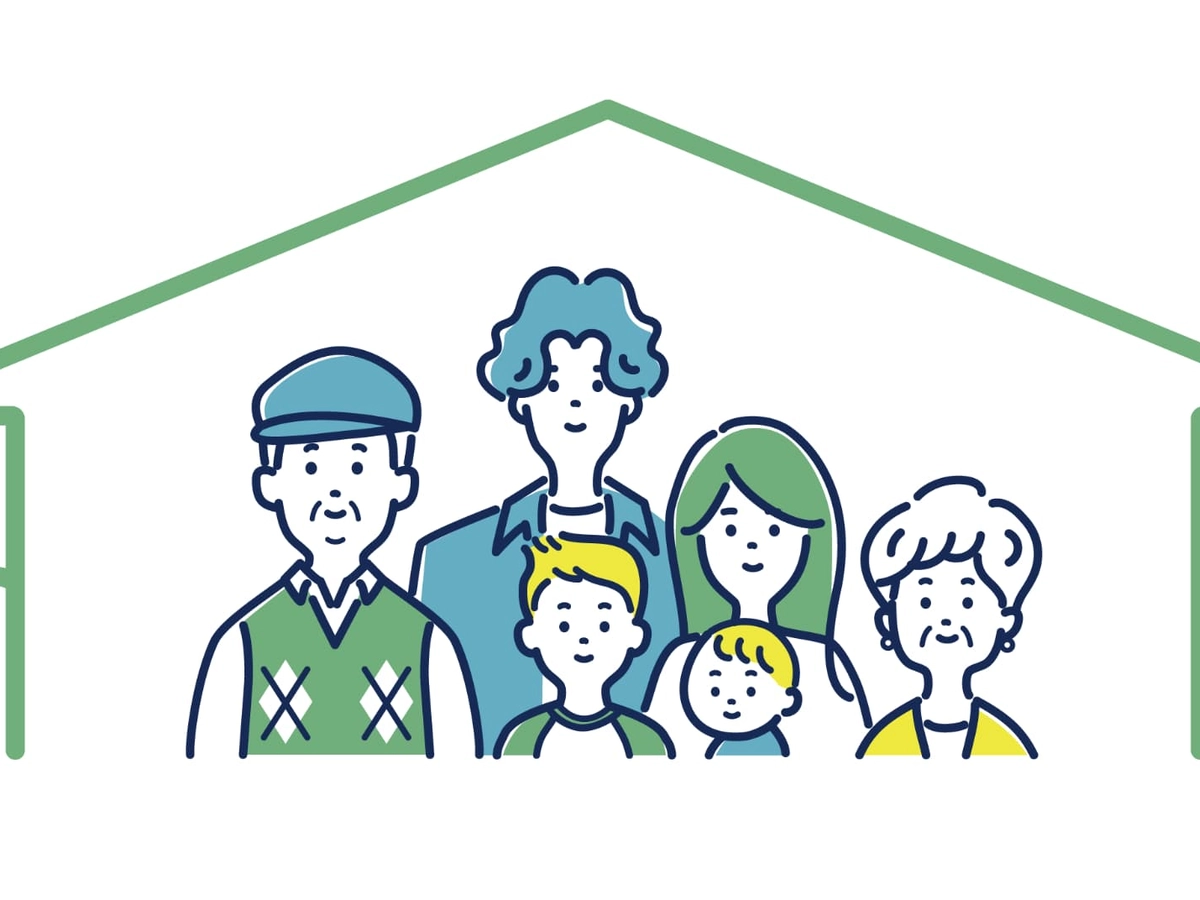 3世代家族と家のイラスト