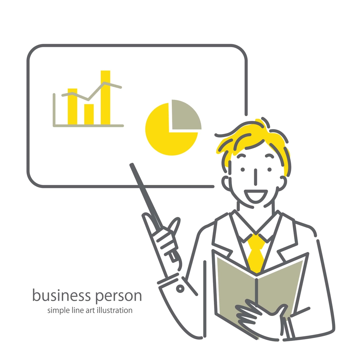 グラフを使って説明する若いビジネスマン