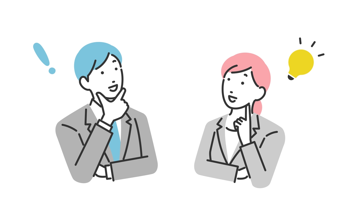 ひらめくポーズのビジネスマンの男女