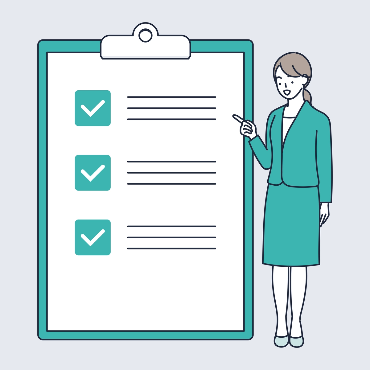 チェックリストを指す女性