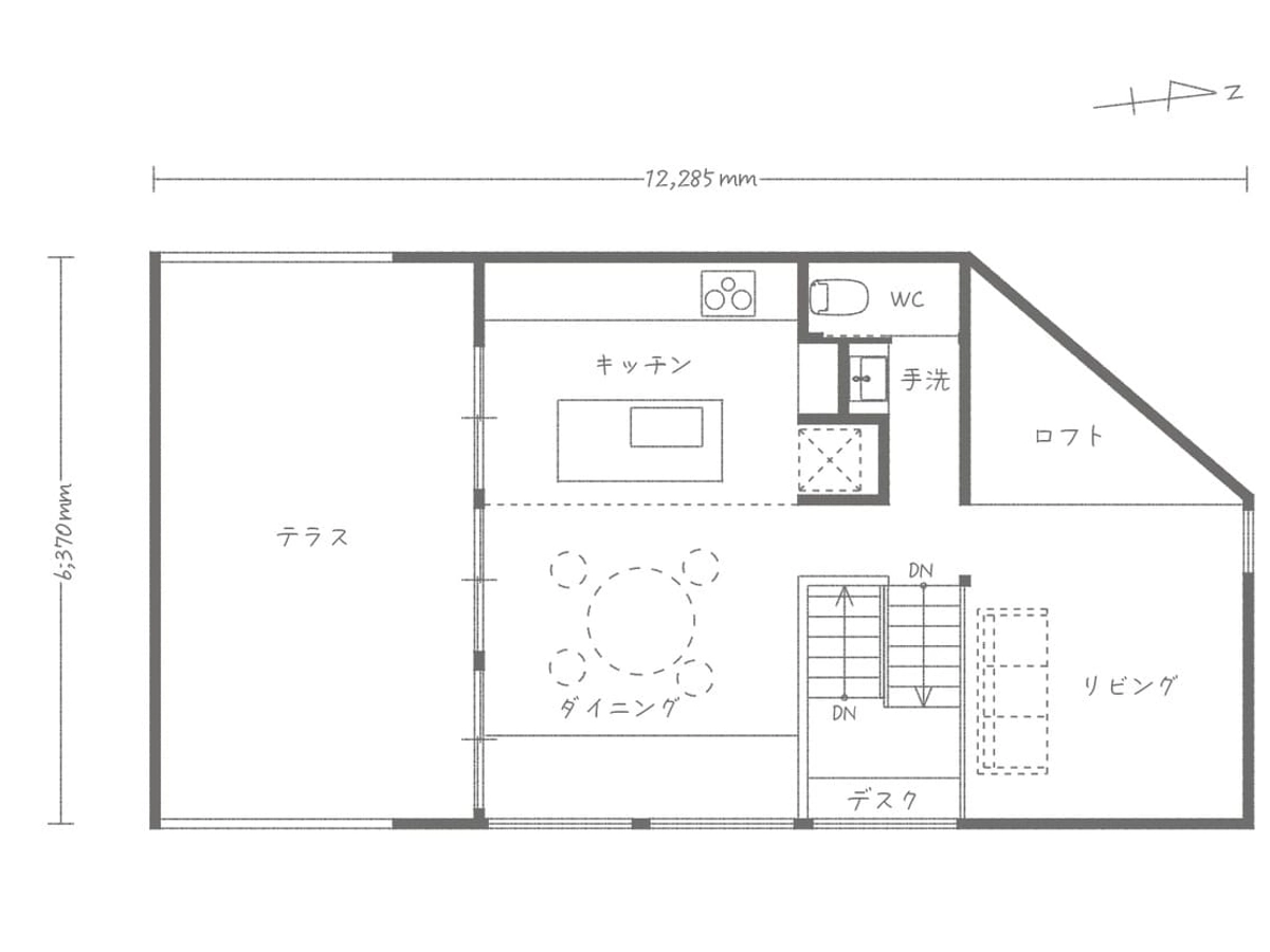 2階の間取り図(生活動線・来客動線を考えた回遊動線の家)