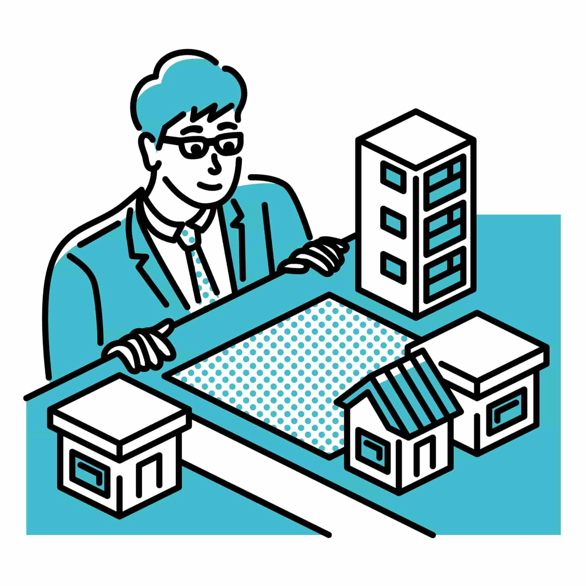 写真⑥ALT:住宅街の空き地を見つめる男性