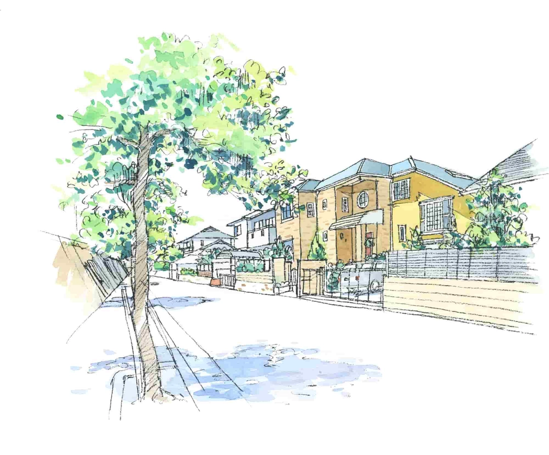 住宅街の水彩画