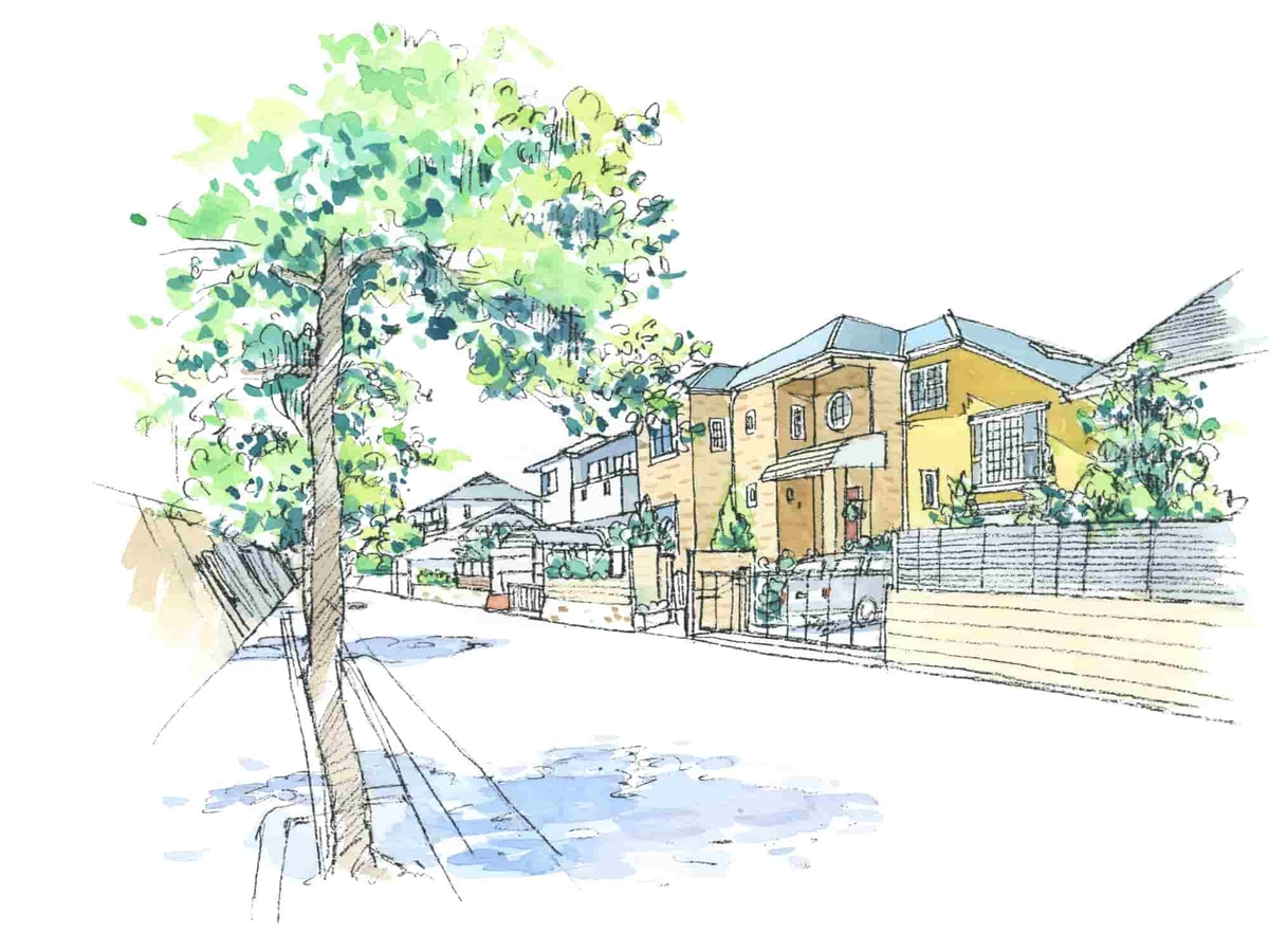 住宅街の水彩画