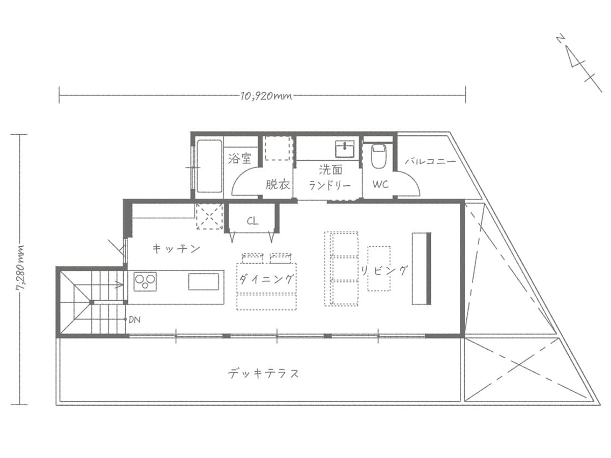二階リビングのある間取り図