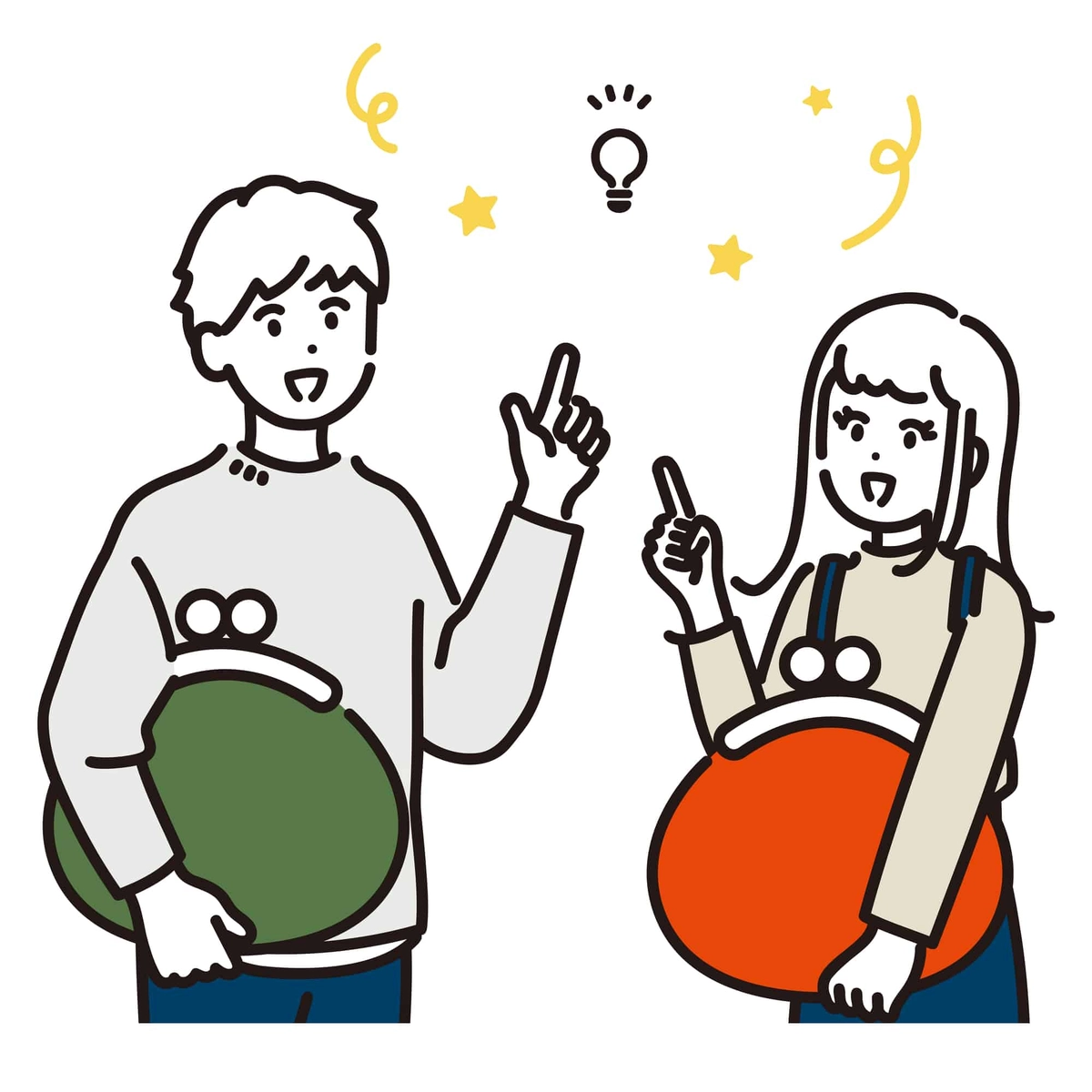 財布を持って閃いた夫婦のイラスト