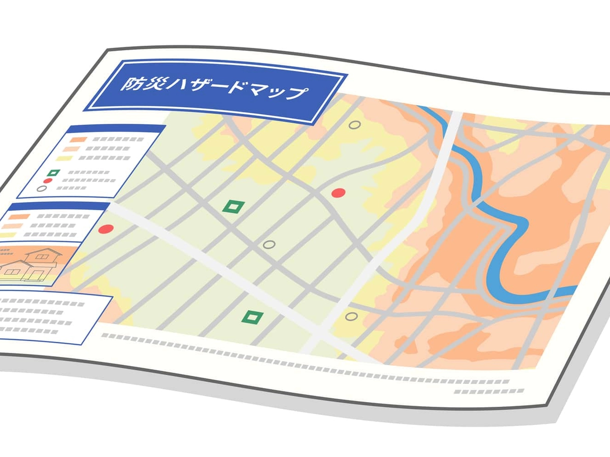 ハザードマップ、防災地図のイラスト