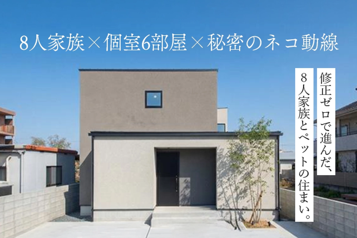 8人家族とペットが心地よく繋がる。コの字の囲い庭と秘密のネコ動線を叶えたデザイン邸宅