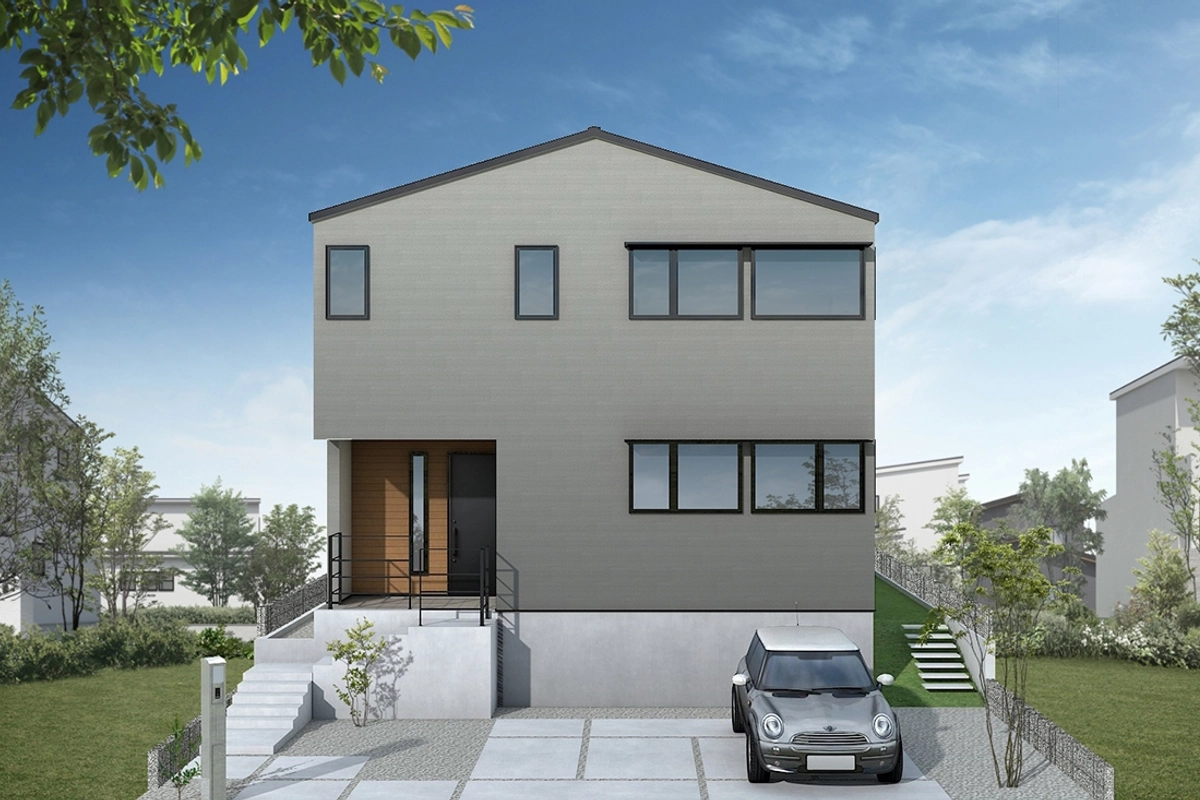 住宅と道路に囲まれた土地で、プライバシーと開放感を両立する家