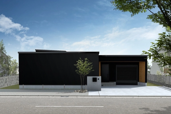 プライベート感ある庭をコの字に囲む、平屋のガレージハウス