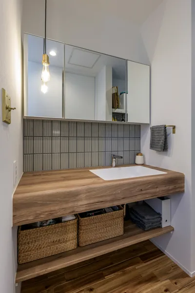 愛車も愛猫も眺めていたい ヌケのある家の洗面所