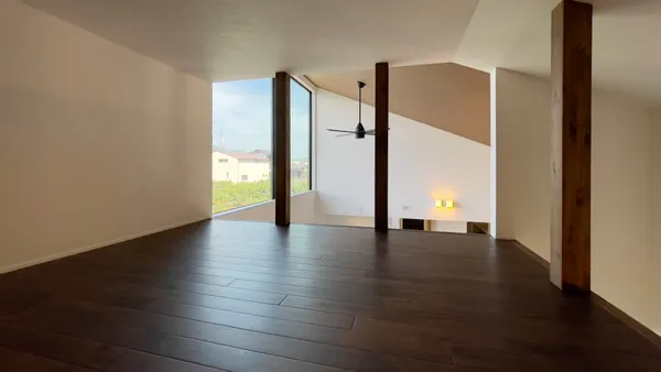 ダイナミックな勾配天井の平屋のロフト