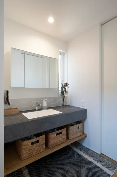 パブリックなスキップフロアのある家の洗面所