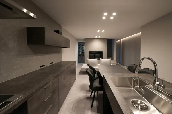 土間とテラスが続く家のキッチン