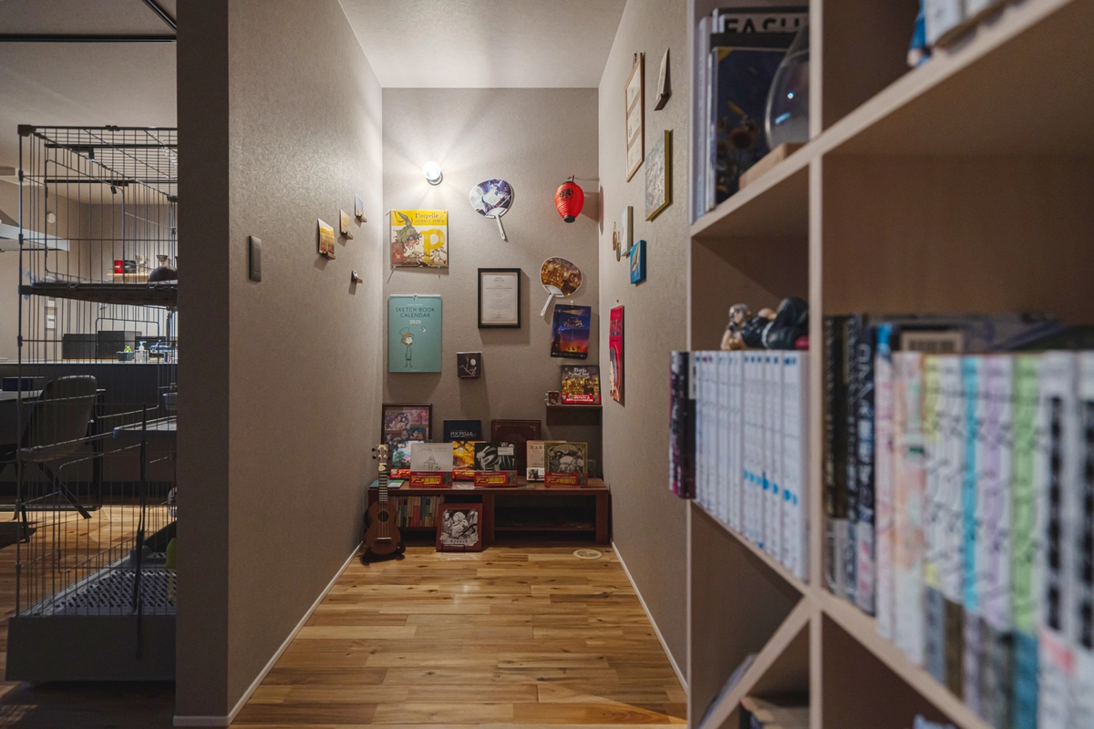 読書好きと猫が憩う中庭のある平屋のワークスペース
